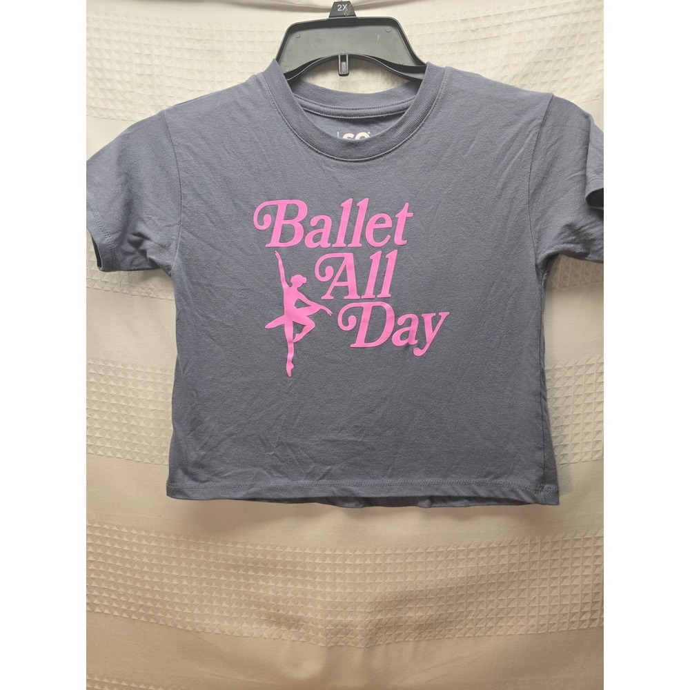 SO Girls T-Shirt Size Medium 8 Gray Ballet All Day Graphic Tee Short Sleeve 7456